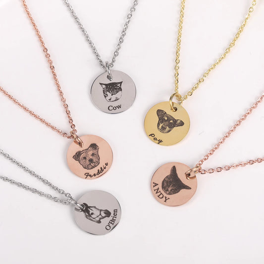Personalized Pet Photo Disc Necklace For Women Tiny Cat Name Pendant Necklaces Custom Animal 316L Stainless Steel Jewelry Mom
