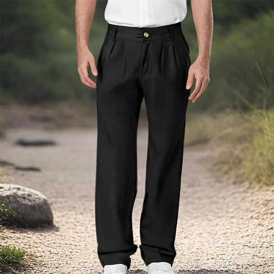 Men s Classic Straight Leg Trousers with Multiple Pockets Stylish Solid Color Casual Pants for Everyday Wear and Travel