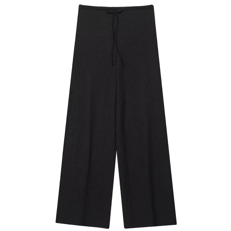 HXAO Textured Pant Sets Women's Two Pieces Set Crop V-Neck Sleeveless Vest 2 Piece Sets Woman Outfit Lace-Up Trousers Sets Suits