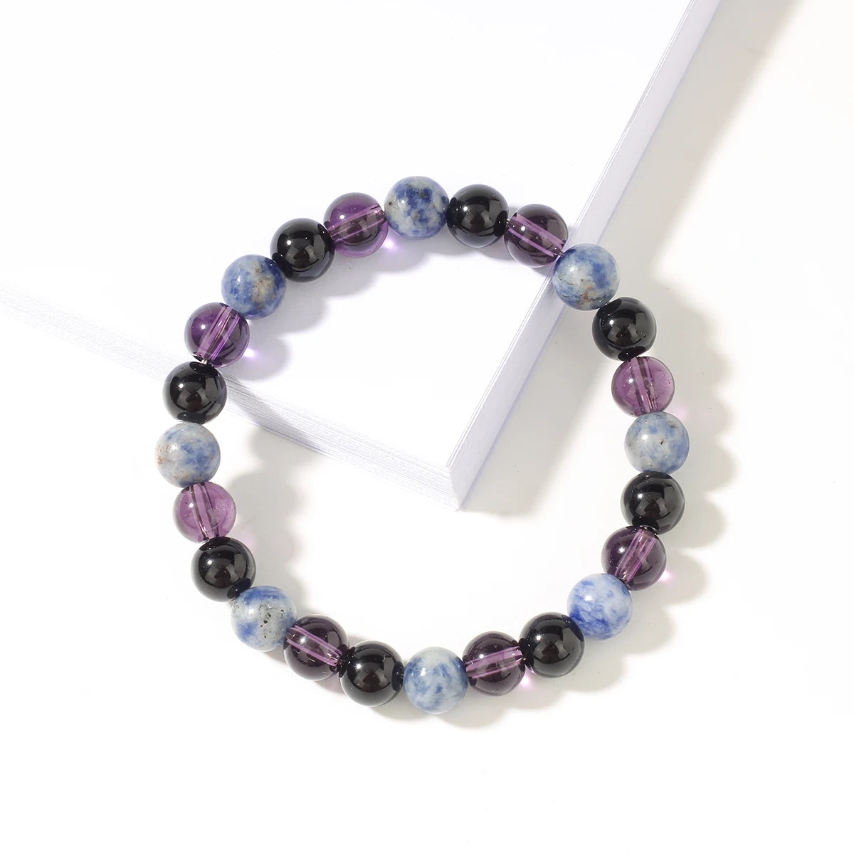 Gorgeous Winter Accessories Black Purple Blue Patterned Stone Amethyst Bracelets for Girlfriend Travel Bracelet Beads