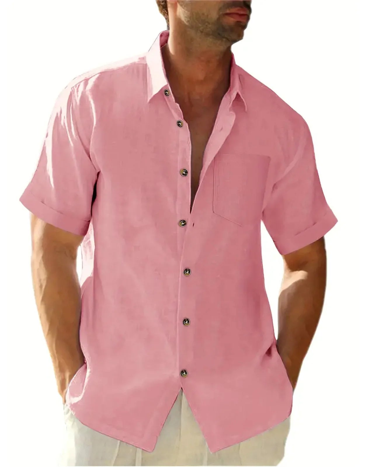 Men's Plus Size Short Sleeve Shirts Cotton Linen Henley Shirts Lightweight Vacation Collar Beach Shirts Hawaiian T Shirt