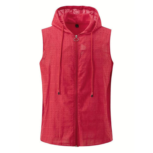 Sports Mesh Tank Top For Boys Mens Hooded Zipper Cardigan T Shirt Summer Fashion Plaid Sleeveless T Shirt Mens 한국인 리뷰 많은 옷 여름