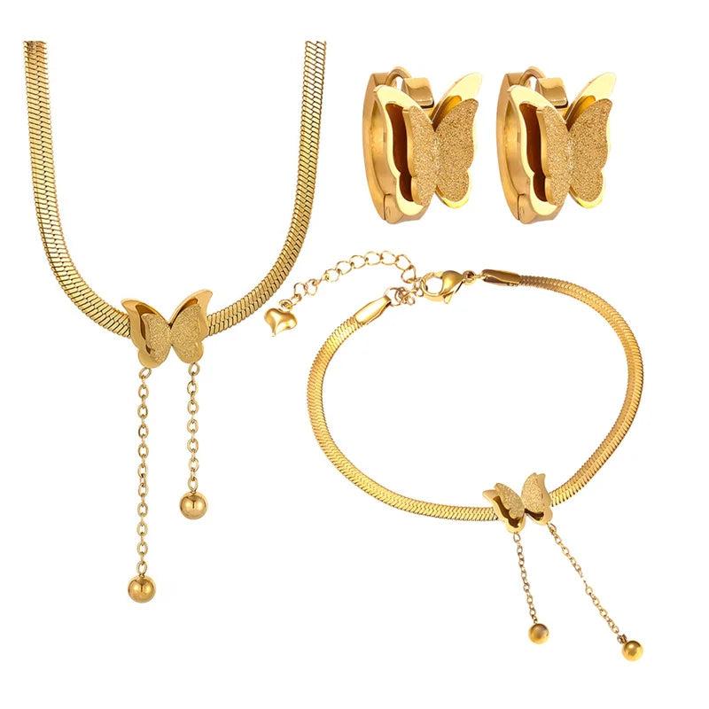 Stainless Steel Butterfly Bracelet Necklace Earrings Trend Design Advanced Sense Ladies Wedding Jewelry Set