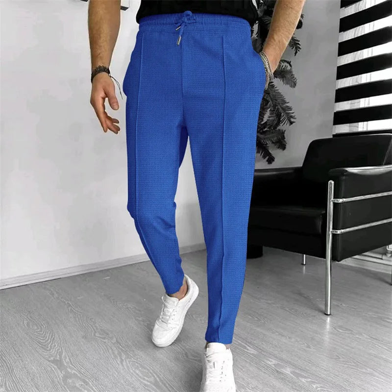 Men s Casual Elastic Waist Drawstring Trousers with Pockets Solid Color Streetwear Pants for Everyday Comfort