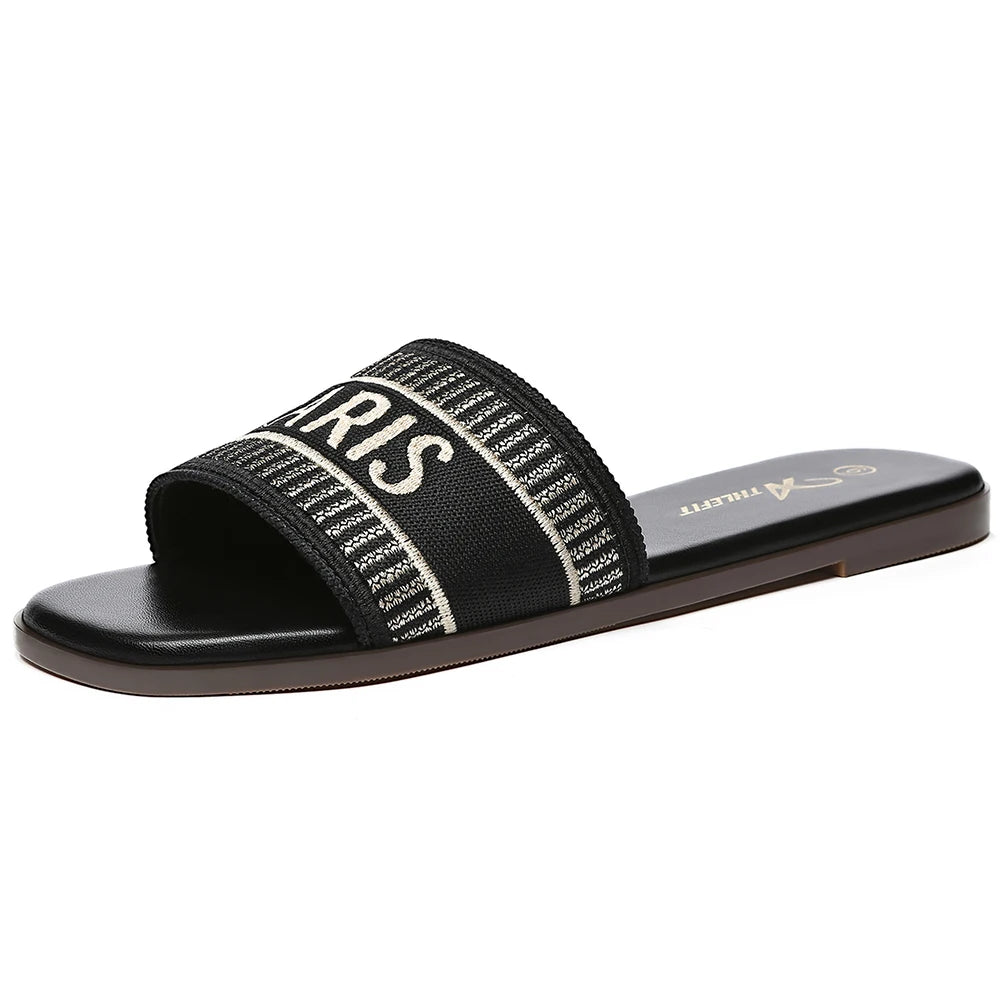 Summer Women Letter Flat Sandals Casual Comfortable Slip Slide 2024 Fashion Vintage Slippers Shoes Classic New