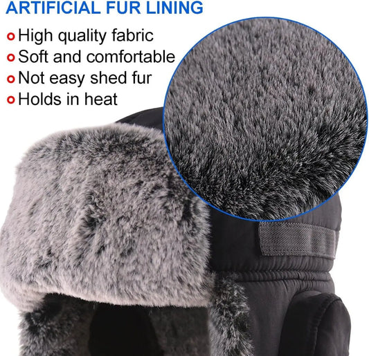 Winter Cozy Plush Ushanka Russian Hat Windproof Cold Proof Full Hood Earflap Hat Velvet Thick Thermal Hat 58-60cm