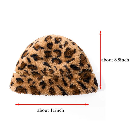 Leopard Print Beanie Hat Skull Cap Winter Fleece Hat Men Women Fashion Warm Hat for Outdoor Hiking Camping Running