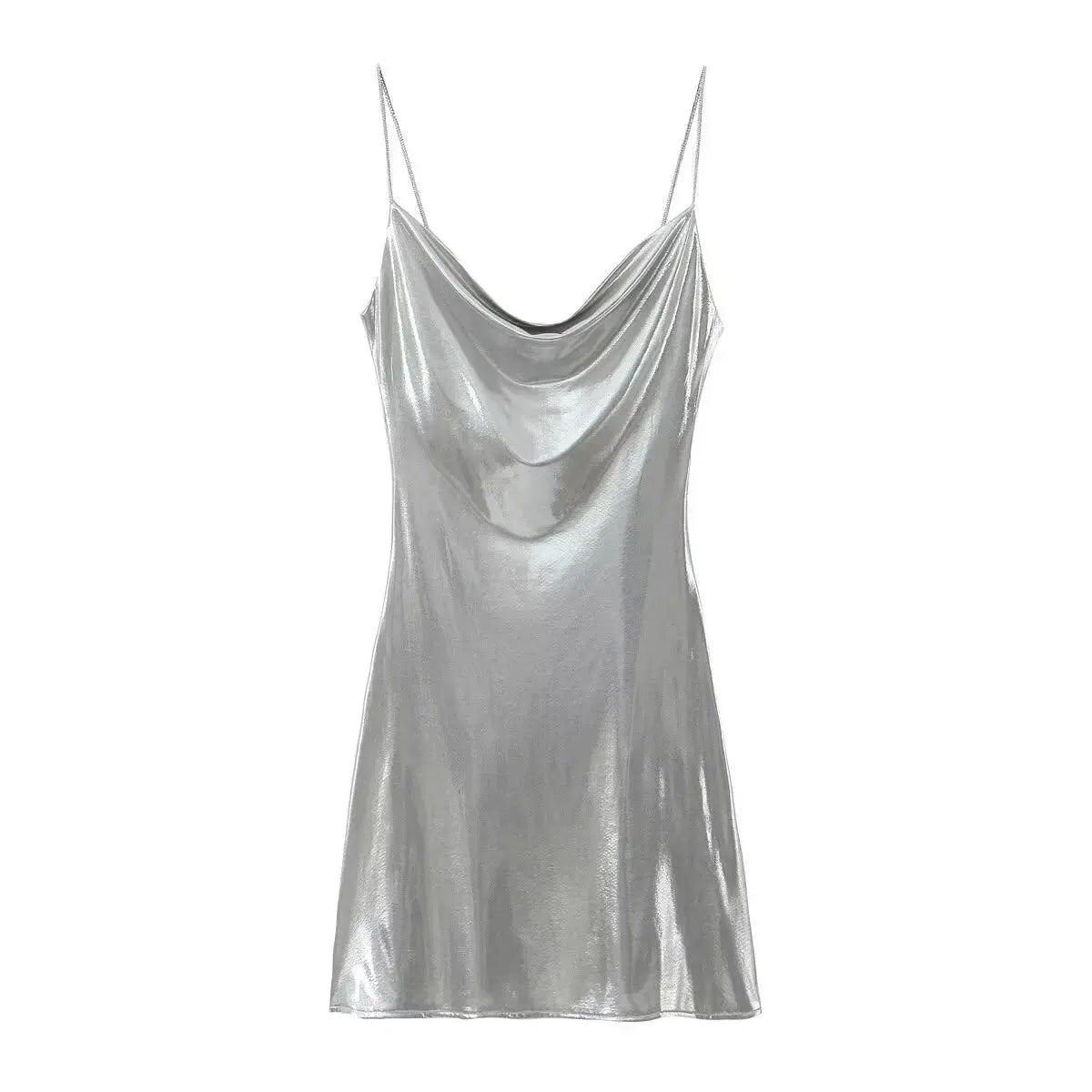 Summer Women Shinning Metallic Color Sling Mini Dress Female Chic Pleat Design Casual Slim Party Vestidos DS5000