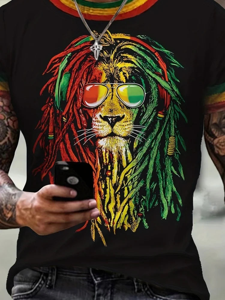 New Man T-Shirt Cool Lion's Crown 3D Printed Summer Street Fashion Style Top Short Sleeve Tees Round Neck Men's Cross T-Shirt