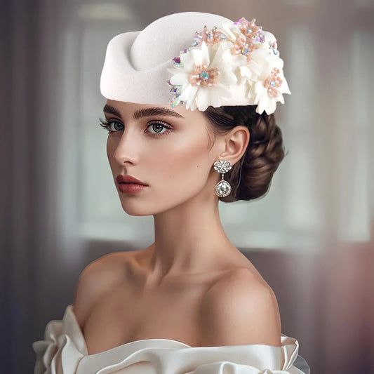 Elegant Wool Fedora Hat with Feather Decoration Vintage Style Cloche Cap for Wedding Cocktail Party Church Outfits