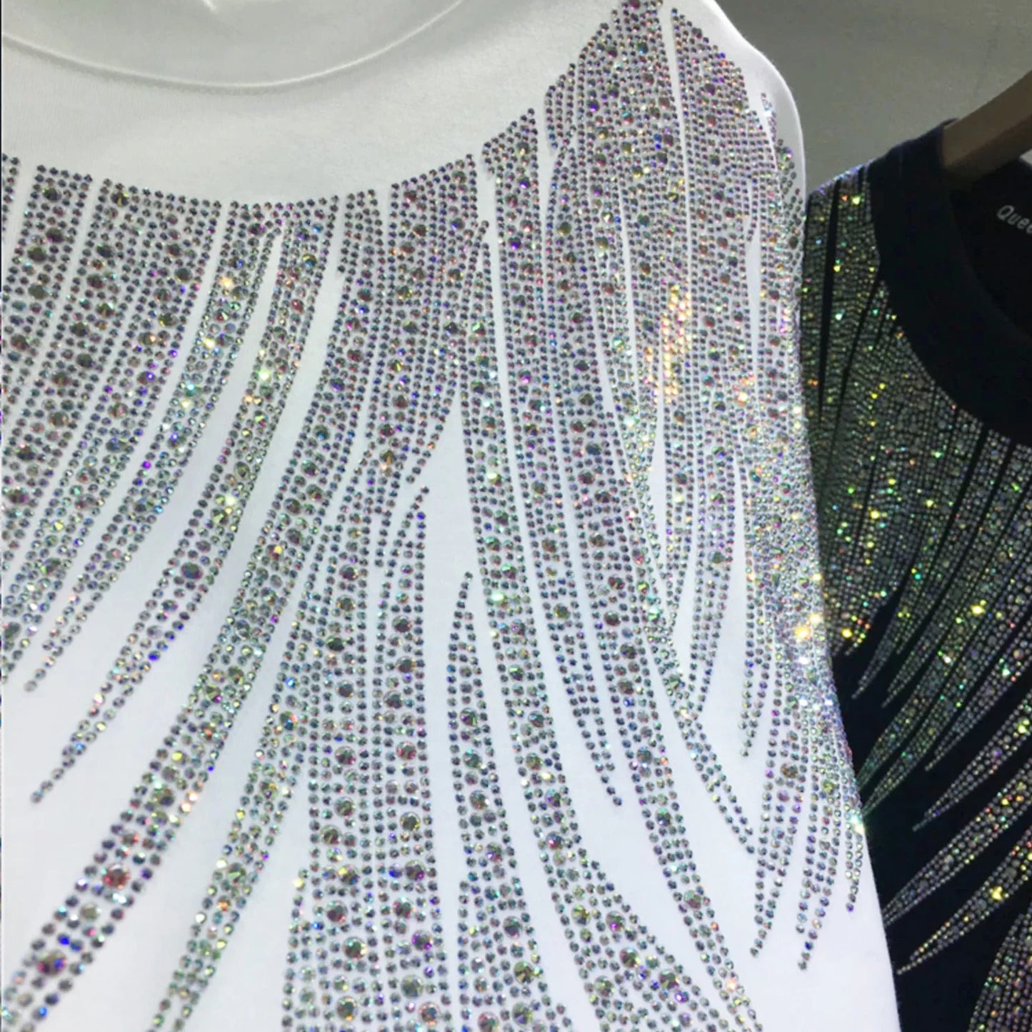 Plus Size Tops Short Sleeve Oversized Graphic Tees for Women Crew Neck Rhinestones T Shirts Loose Fit Sparkling Casual Party