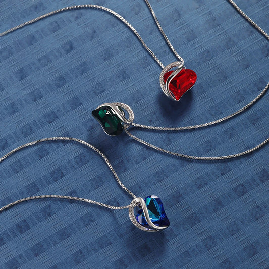 New 925 Sterling Silver Colorful Crystals Cute Heart Zircon Chain Necklace for Women Girls Trendy Simple Daily Jewelry Wholesale