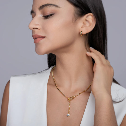 JIUZUAN Moissanite Y-Shape Necklace, S925 Silver, 18K Gold Plated, Elegant Jewelry for Women, Perfect Xmas Gift