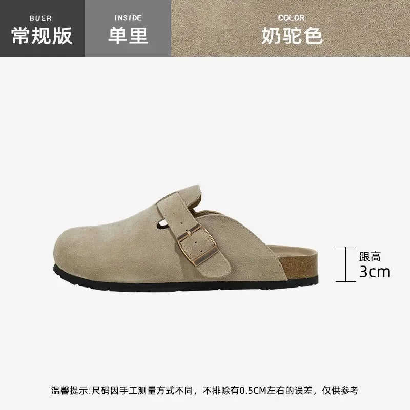 Crestar Cork Suede Mules Slippers For Women Fashion Men Clogs Shoes Classic Cork Antislip Outdoor Slippers With Arch Support