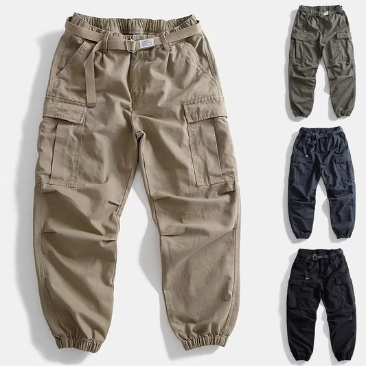 Male Breathable Cotton Pants Men's Summer Large Size Pocket Loose Fashion Casual Work Pants Solid Color Fitness Cargo Trouser