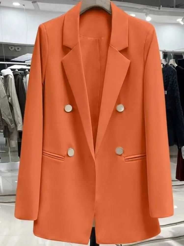 Autumn Blazer Elegant Women's Jacket Chic Casual Double Breasted Suit Korean Winter Fashion Coats Slim Fit Office Lady Outwear