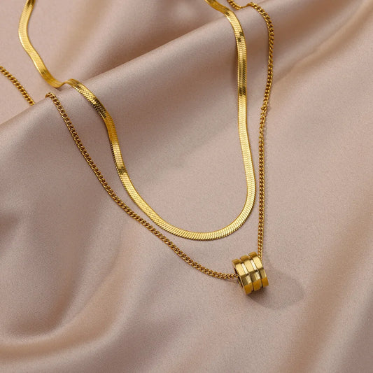 Multilayer Tassel Twine Pendant Necklaces For Women Stainless Steel Snake Chain Choker Jewelry Party Wedding Gifts