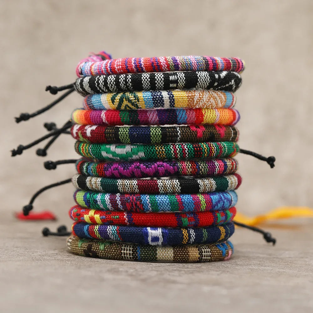 12Pcs Nepal Ethnic Colorful Bracelet Set For Women Bohemia Fabric Braided Rope Wristbands Men Bangle Fashion Summer Jewelry