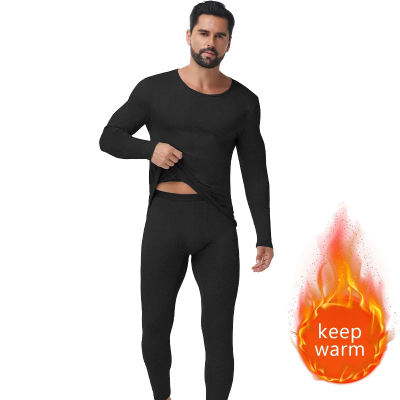 Winter Autumn Men Thermal Underwear Set Warm Long Johns Round Neck Long Sleeve Top Breathable Base Layer Soft Compression Bottom