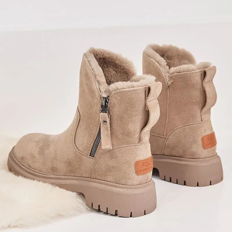 2026 New Winter Women's Snow Boots Trendy Mid Top Plush Thickened Warm Cotton Shoes Leather Wool Integrated Winter Women's Boots