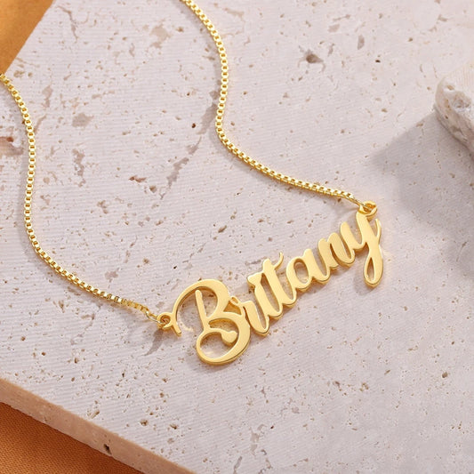 Personalized Box Chain Name Necklace Optional Font Fashion Custom Nameplate Necklace Stainless Steel Women Clavicle Jewelry