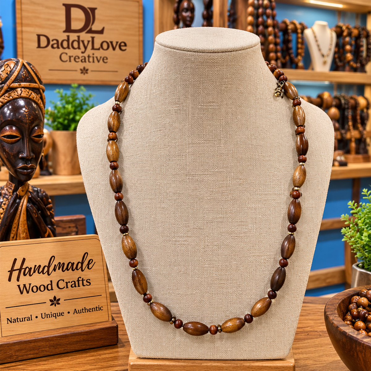 Handcrafted Wooden Bead Necklace – Natural Elegance & Timeless Style