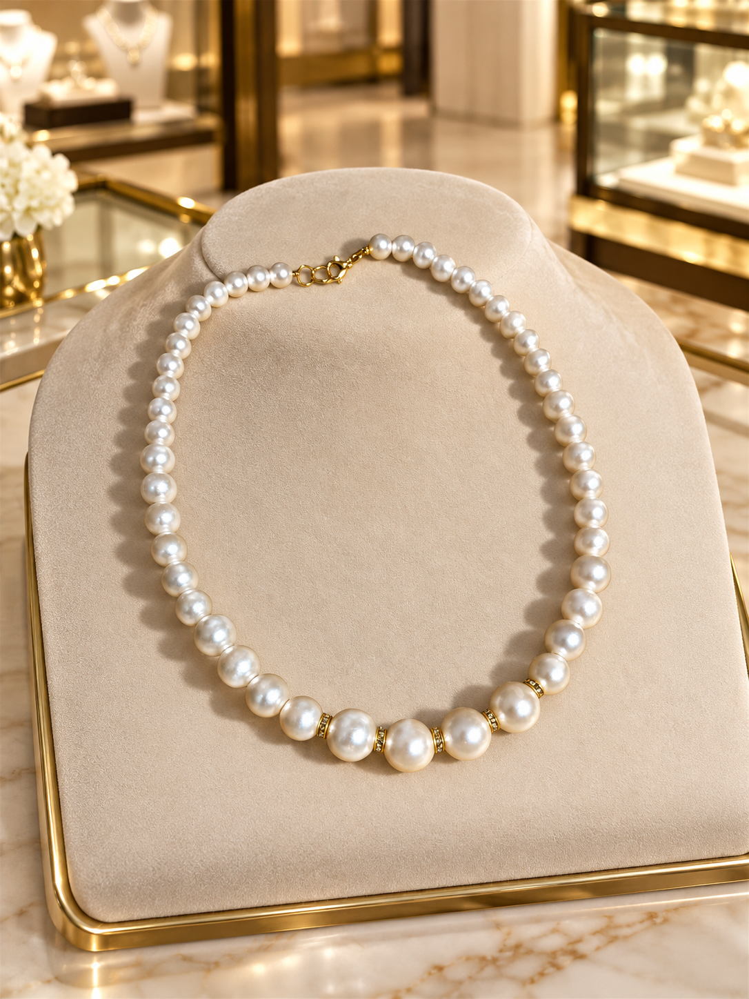 Elegant Pearl Necklace with Black Chain – Timeless Handmade Style