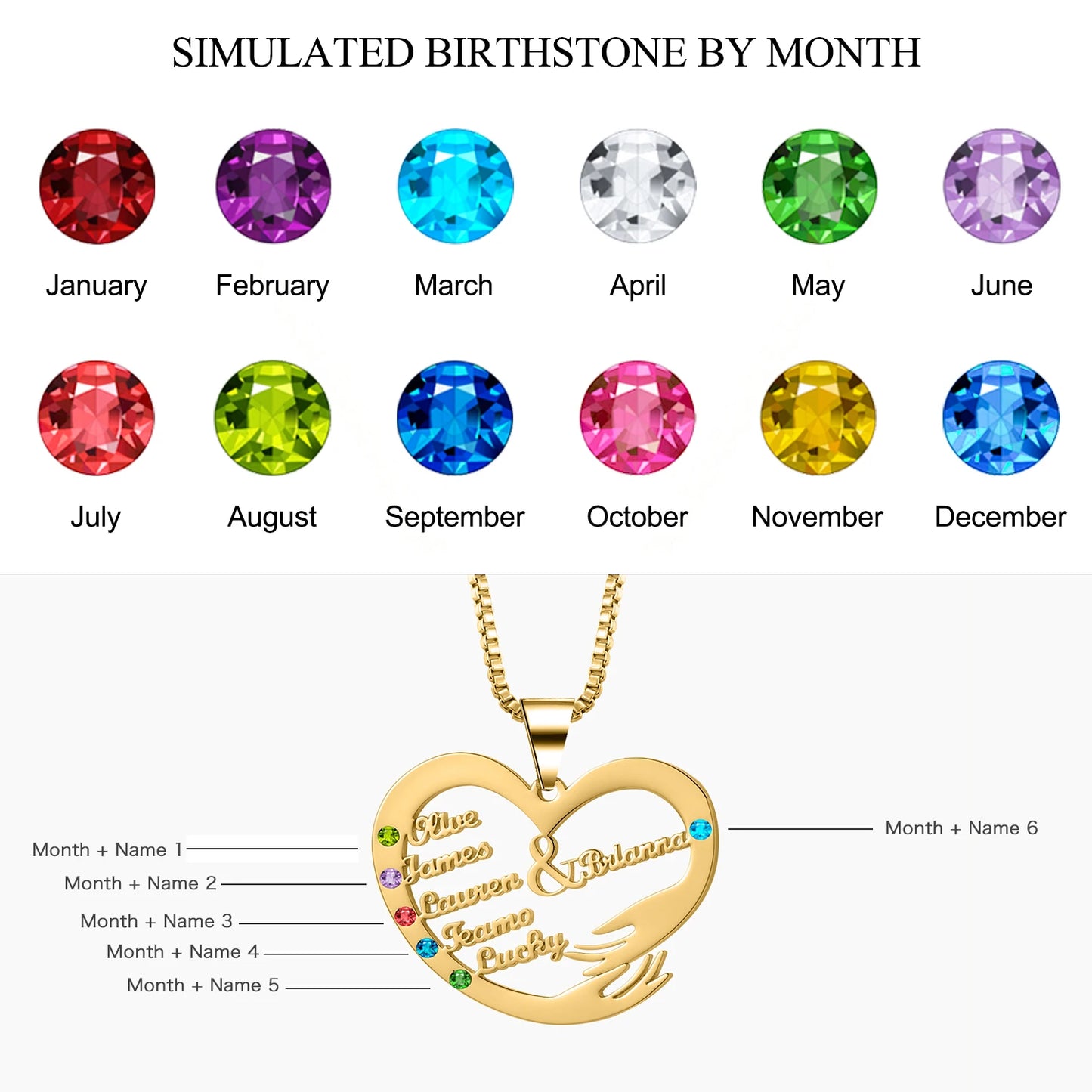 Qitian Custom Name Necklace With Birthstones Family Jewelry Personalized Heart Mother And Child Pendant Mother's Day Gift Chain