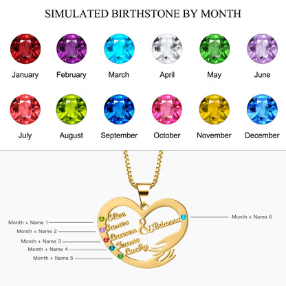 Qitian Custom Name Necklace With Birthstones Family Jewelry Personalized Heart Mother And Child Pendant Mother's Day Gift Chain