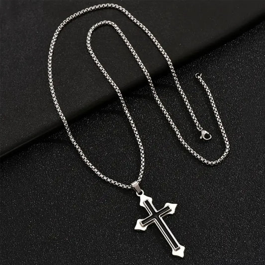 European American Style Mens Black Oil Drip Cross Necklace Retro Simple Fashion Pendant Chain for Men Stylish Elegant Jewelry Gi