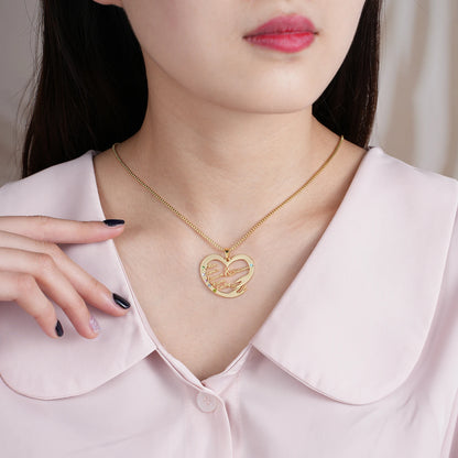 Qitian Custom Name Necklace With Birthstones Family Jewelry Personalized Heart Mother And Child Pendant Mother's Day Gift Chain