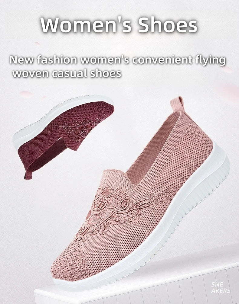 Women's breathable hollow flat shoes, shallow mouth flower solid color mesh shoes, fashionable lazy shoes