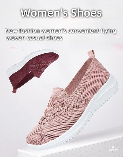 Women's breathable hollow flat shoes, shallow mouth flower solid color mesh shoes, fashionable lazy shoes