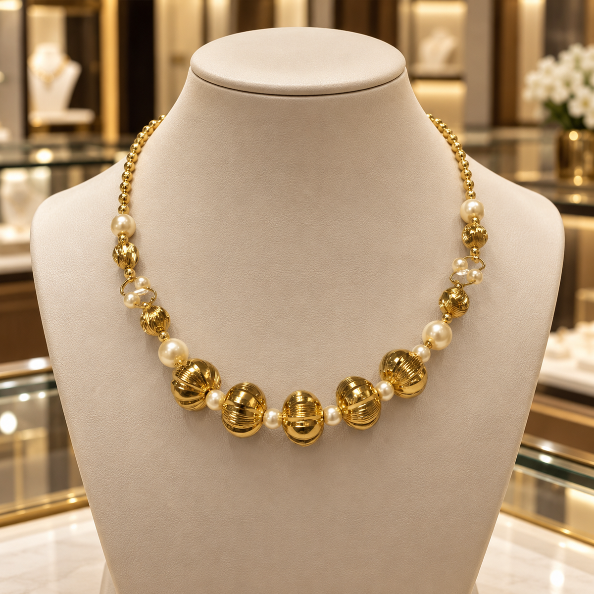 Elegant Gold-Tone Pearl Necklace – Timeless Fashion Jewelry