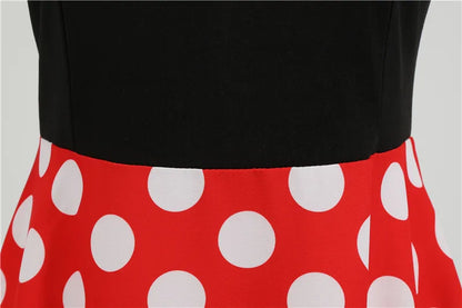 Women Retro Summer Dresses 50s 60s Sleeveless V-neck Polka Dot Bow Ball Grown Party Sundress Robe Vestidos