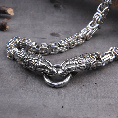 Stainless Steel Viking Wolf Head Square-link Chain with Round Clasp without Pendant with wooden box as christmas gift