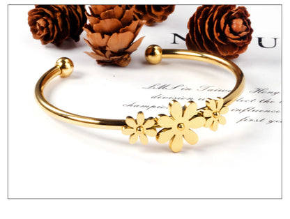 LUXUSTEEL Gold Color Flower Plant  pulseira Mujer Daily Wear Stainless Steel Steel Ball Cuff Bracelets Fashion Jewelry
