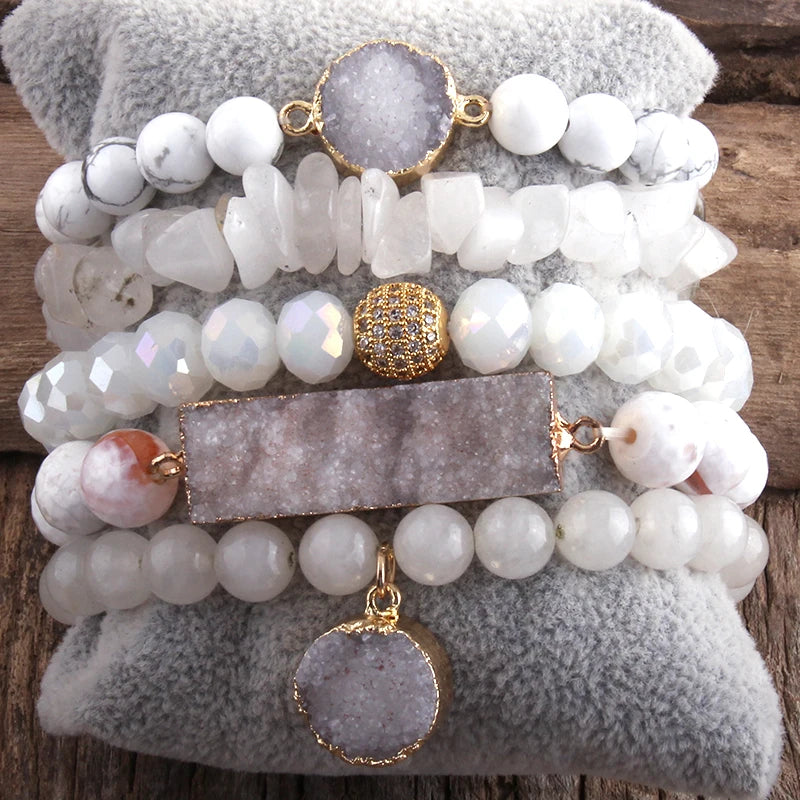 RH Fashion Boho Jewelry Natural Stone & Druzy Charm Bracelet & Bangle 5pc Bracelets Sets For Women Jewelryes Gift DropShip
