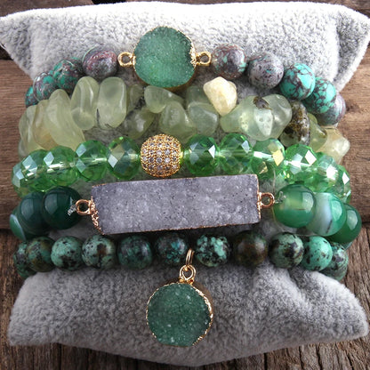 RH Fashion Boho Jewelry Natural Stone & Druzy Charm Bracelet & Bangle 5pc Bracelets Sets For Women Jewelryes Gift DropShip