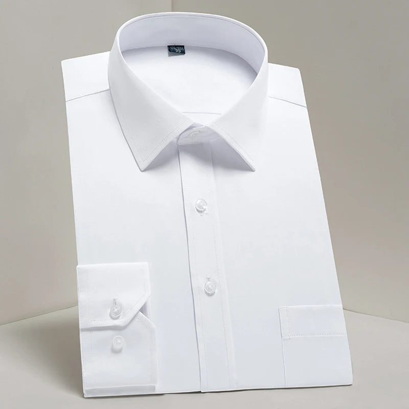 Men's Classic Long Sleeve Standard-fit Dress Shirts Formal Business Social Simple Basic Design White Work Office Casual Shirt