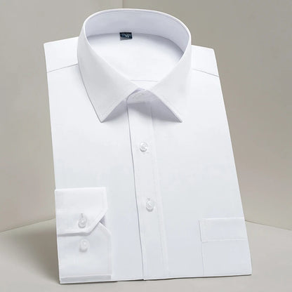 Men's Classic Long Sleeve Standard-fit Dress Shirts Formal Business Social Simple Basic Design White Work Office Casual Shirt