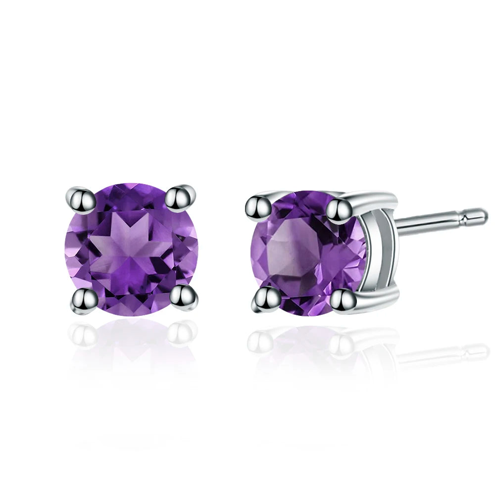 Gem's Ballet 5mm 1.28Ct Round Natural Red Garnet Gemstone Stud Earrings Genuine 925 Sterling Silver Fashion Jewelry for Women