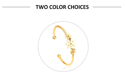 LUXUSTEEL Gold Color Flower Plant  pulseira Mujer Daily Wear Stainless Steel Steel Ball Cuff Bracelets Fashion Jewelry