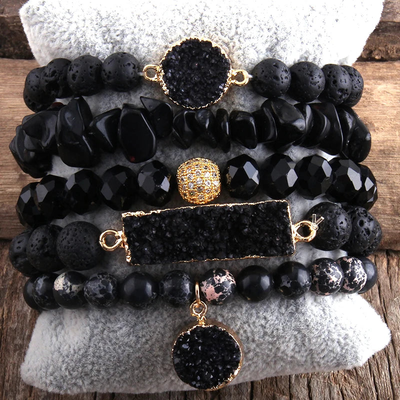 RH Fashion Boho Jewelry Natural Stone & Druzy Charm Bracelet & Bangle 5pc Bracelets Sets For Women Jewelryes Gift DropShip