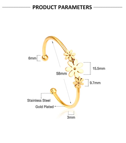 LUXUSTEEL Gold Color Flower Plant  pulseira Mujer Daily Wear Stainless Steel Steel Ball Cuff Bracelets Fashion Jewelry