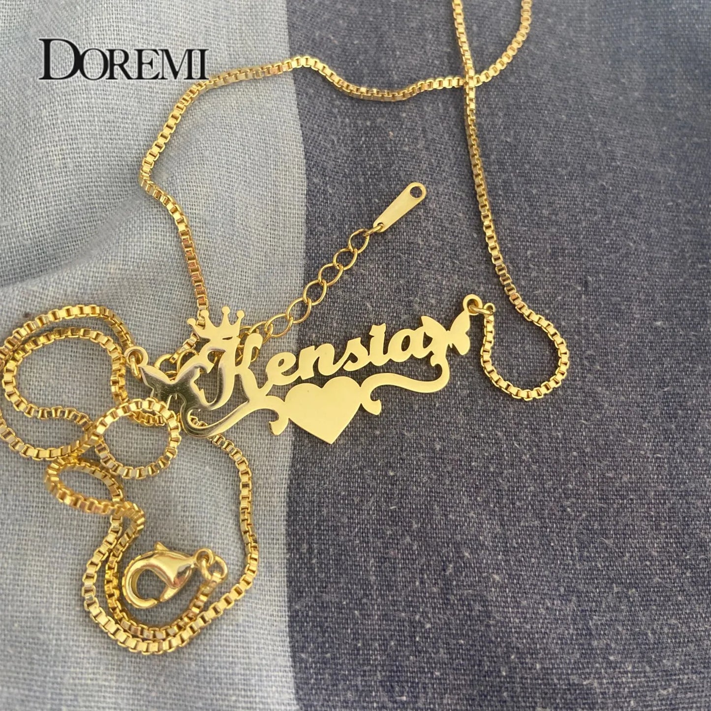 DOREMI  Stainless Steel Custom Name Personalized Butterfly Name Necklaces for Women Jewelry Gold Filled Heart Statement Choker