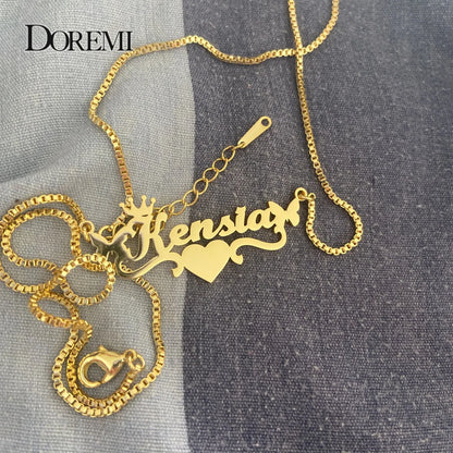 DOREMI  Stainless Steel Custom Name Personalized Butterfly Name Necklaces for Women Jewelry Gold Filled Heart Statement Choker