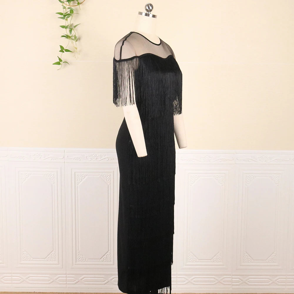 Women Black Plus Size Dress Patchwork Mesh See Through Party Celebrate Event Tight Summer Bodycon Sexy Prom Occasion Robes New