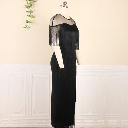 Women Black Plus Size Dress Patchwork Mesh See Through Party Celebrate Event Tight Summer Bodycon Sexy Prom Occasion Robes New