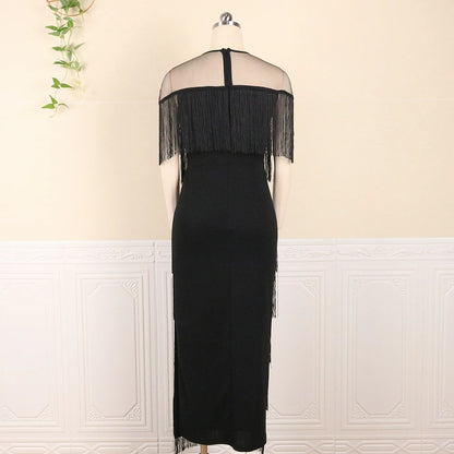 Women Black Plus Size Dress Patchwork Mesh See Through Party Celebrate Event Tight Summer Bodycon Sexy Prom Occasion Robes New